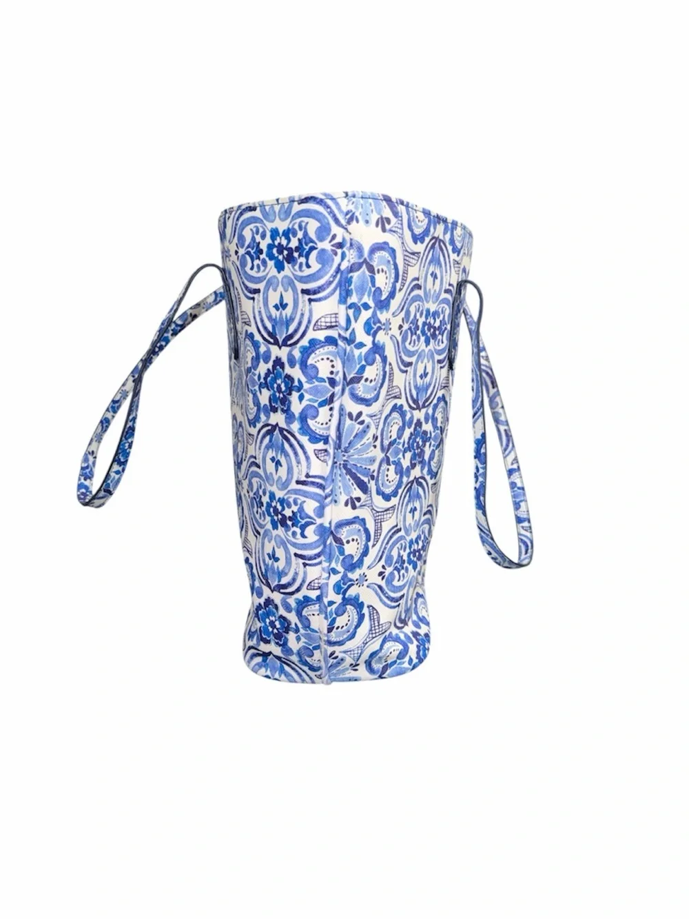 Chicos Blue And White Tile Printed Vinyl Tote Bag Coastal Beach Travel Resort